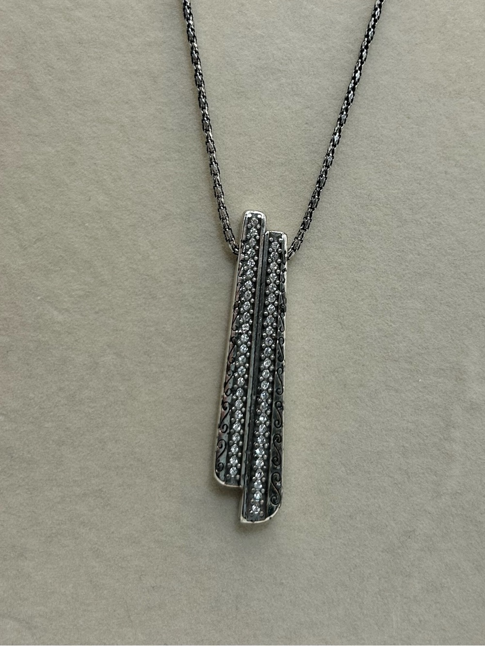Brighton Sparkling Bars Pendant Necklace 18" Silver Plated Crystals Retired